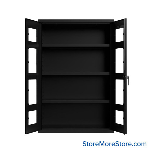 Industrial Metal Cabinet with Glass Doors, 48" W x 24" D x 72" H, Clearview Double Doors, 3 Shelves, Professional Digital Lock